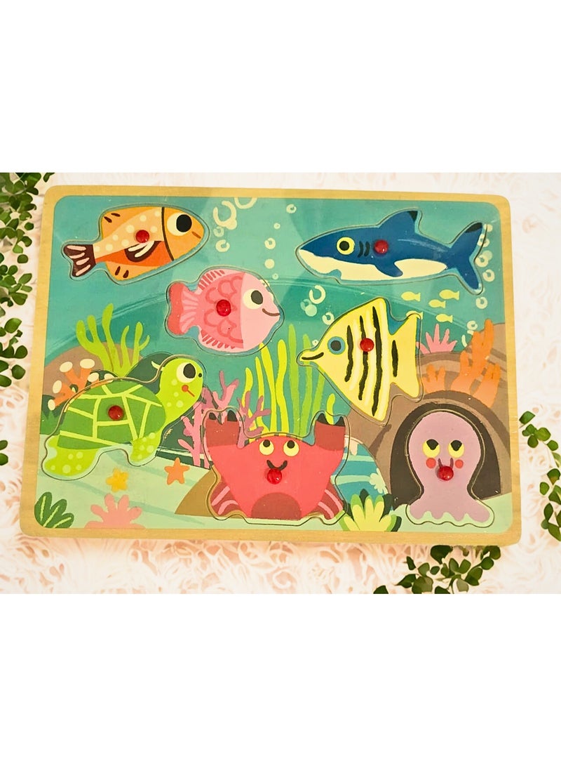 Cocomimi Sea Animals Educational Wooden Puzzle | Early Learning | Montessori-Inspired | 30 × 22 × 0.5 cm - Image 1